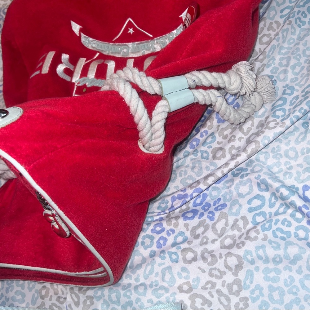 Vintage Red Juicy Couture Purse Tote Bag Handbag Y2K Terry Cloth First Class - Picture 11 of 12
